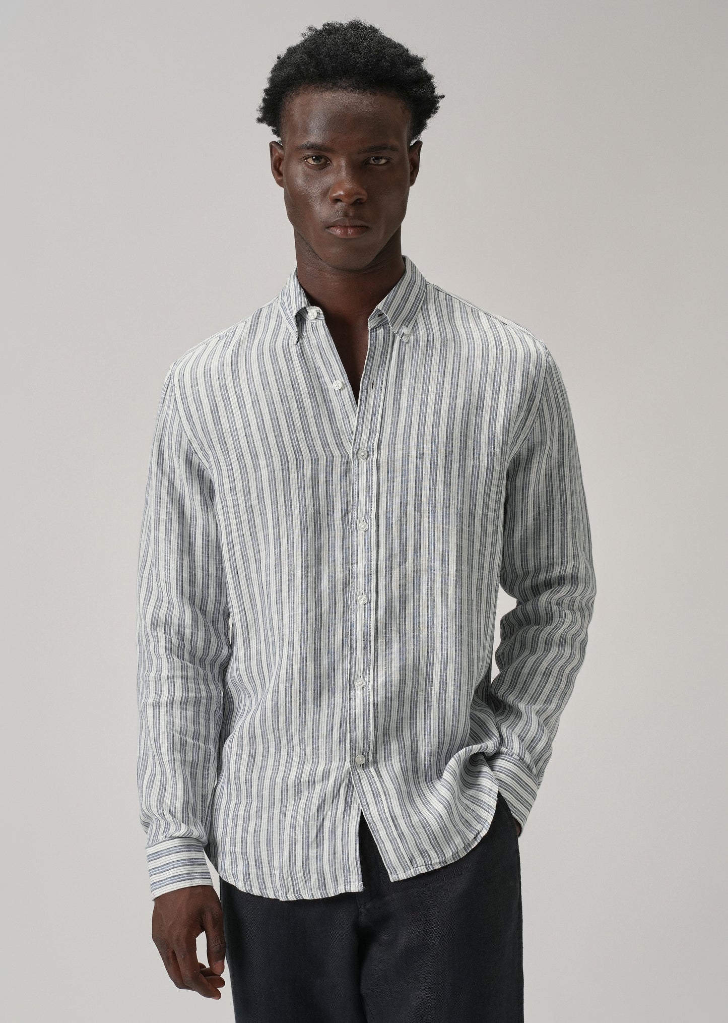 100% Pure Irish Flint Grey Stripe Linen Shirt