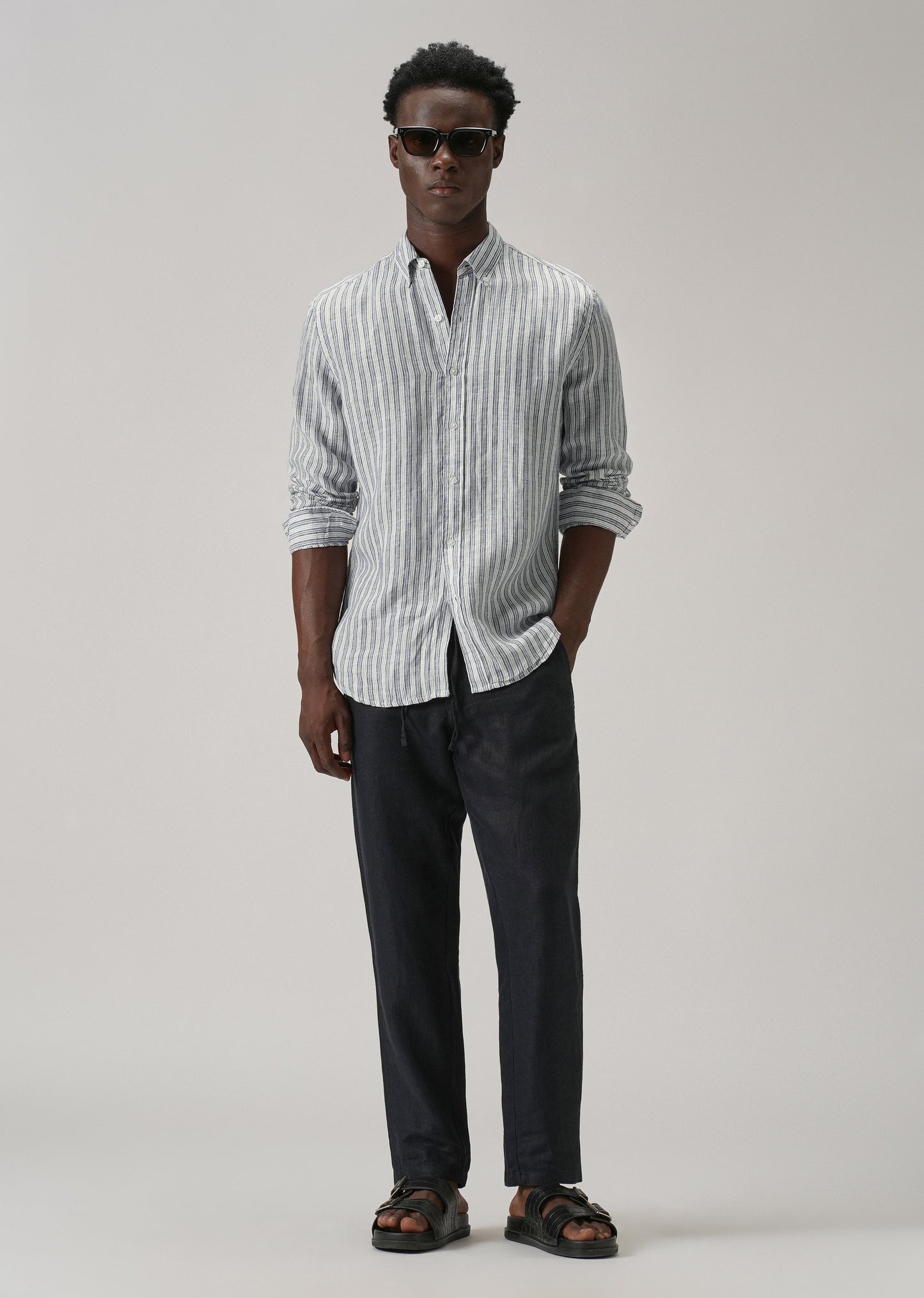 100% Pure Irish Flint Grey Stripe Linen Shirt