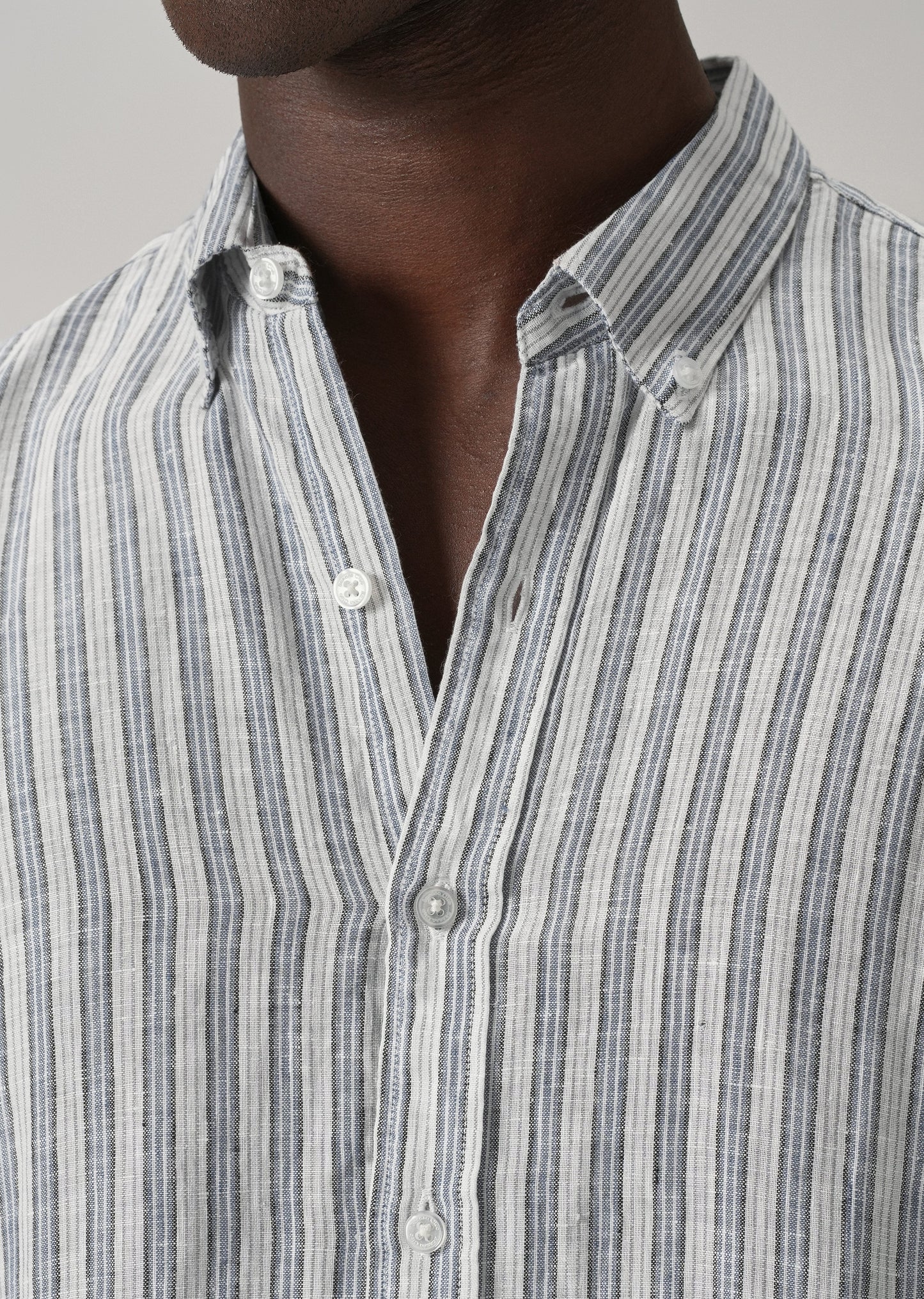 100% Pure Irish Flint Grey Stripe Linen Shirt