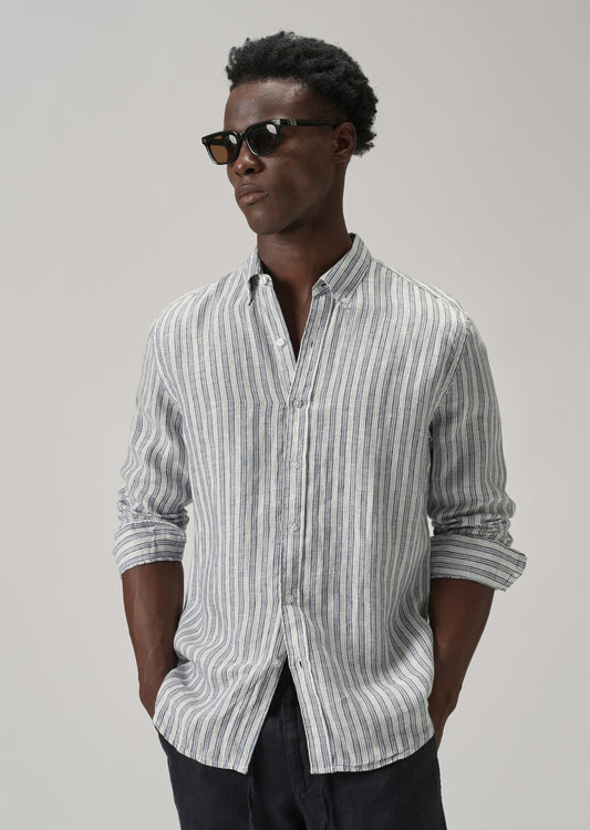100% Pure Irish Flint Grey Stripe Linen Shirt