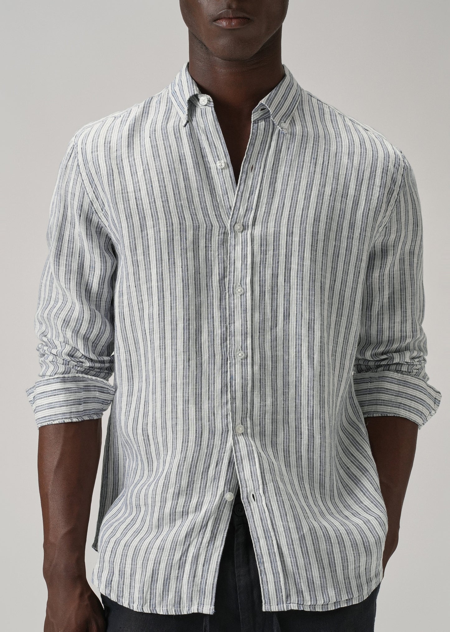 100% Pure Irish Flint Grey Stripe Linen Shirt