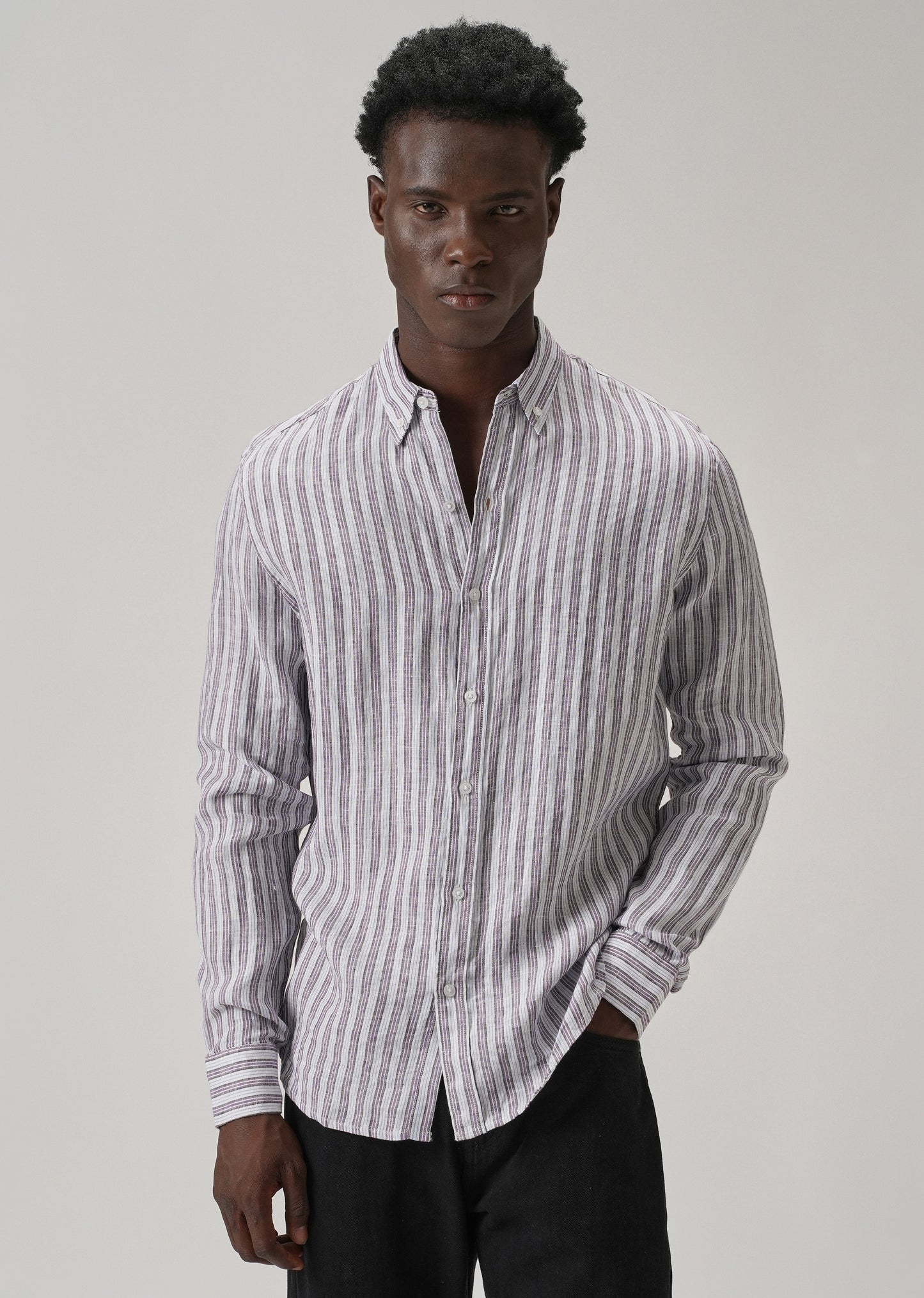 100% Pure Irish Lavender Stripe Linen Shirt