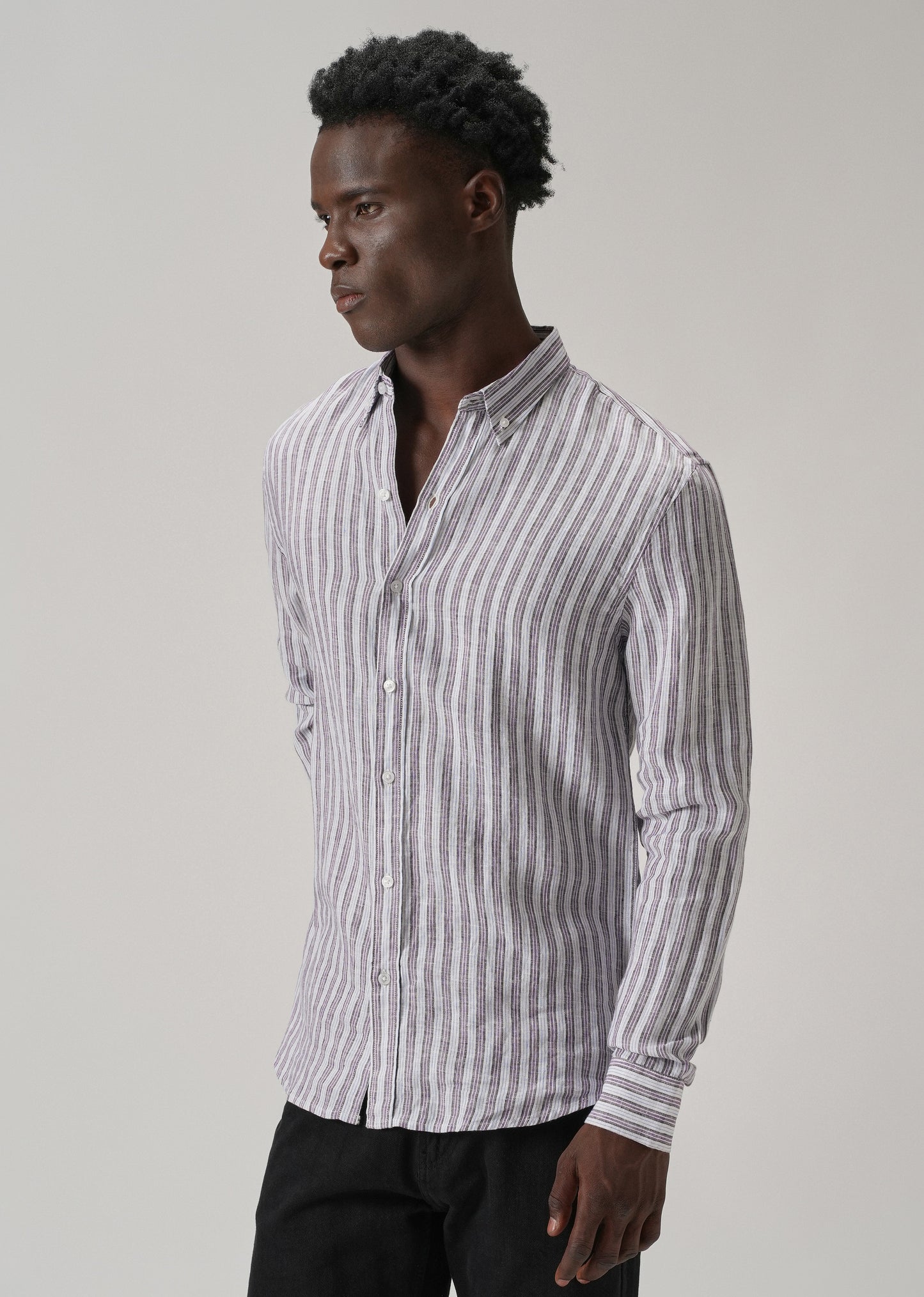 100% Pure Irish Lavender Stripe Linen Shirt