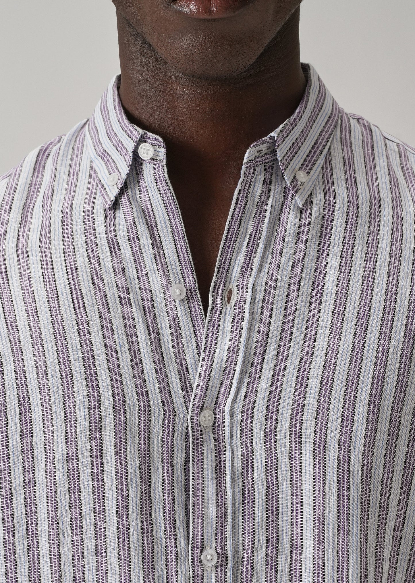 100% Pure Irish Lavender Stripe Linen Shirt