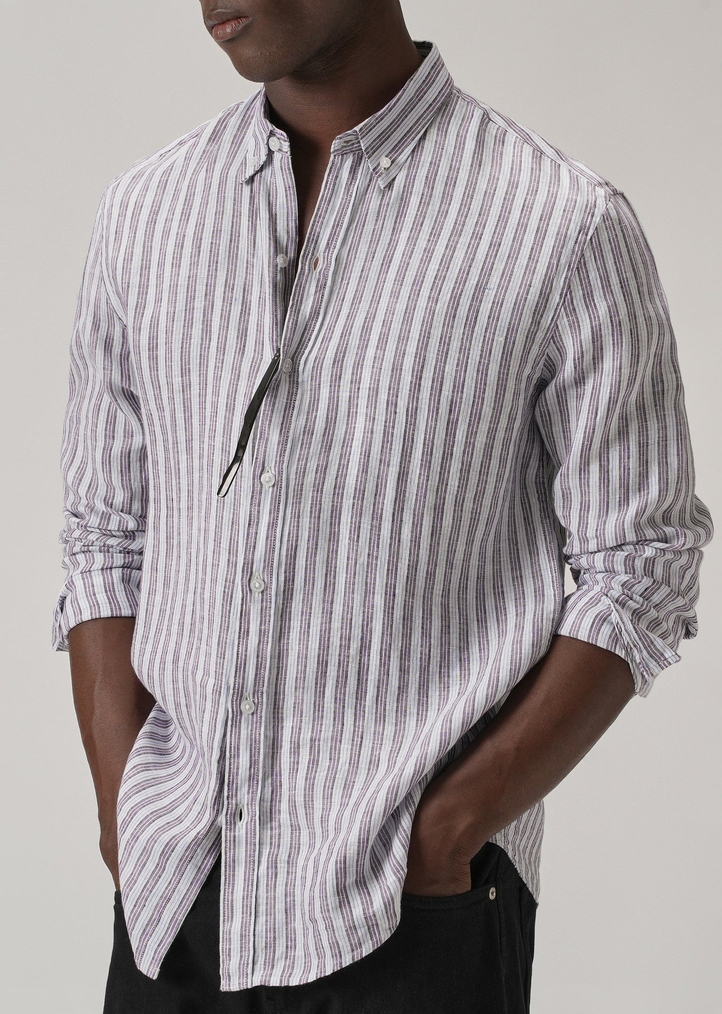 100% Pure Irish Lavender Stripe Linen Shirt