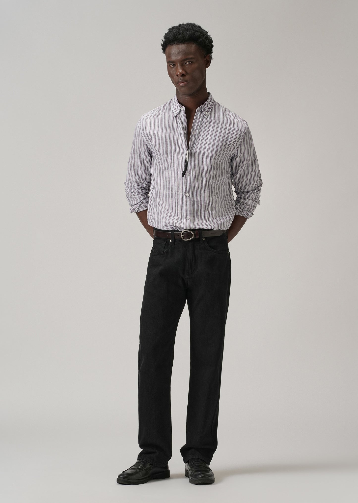 100% Pure Irish Lavender Stripe Linen Shirt