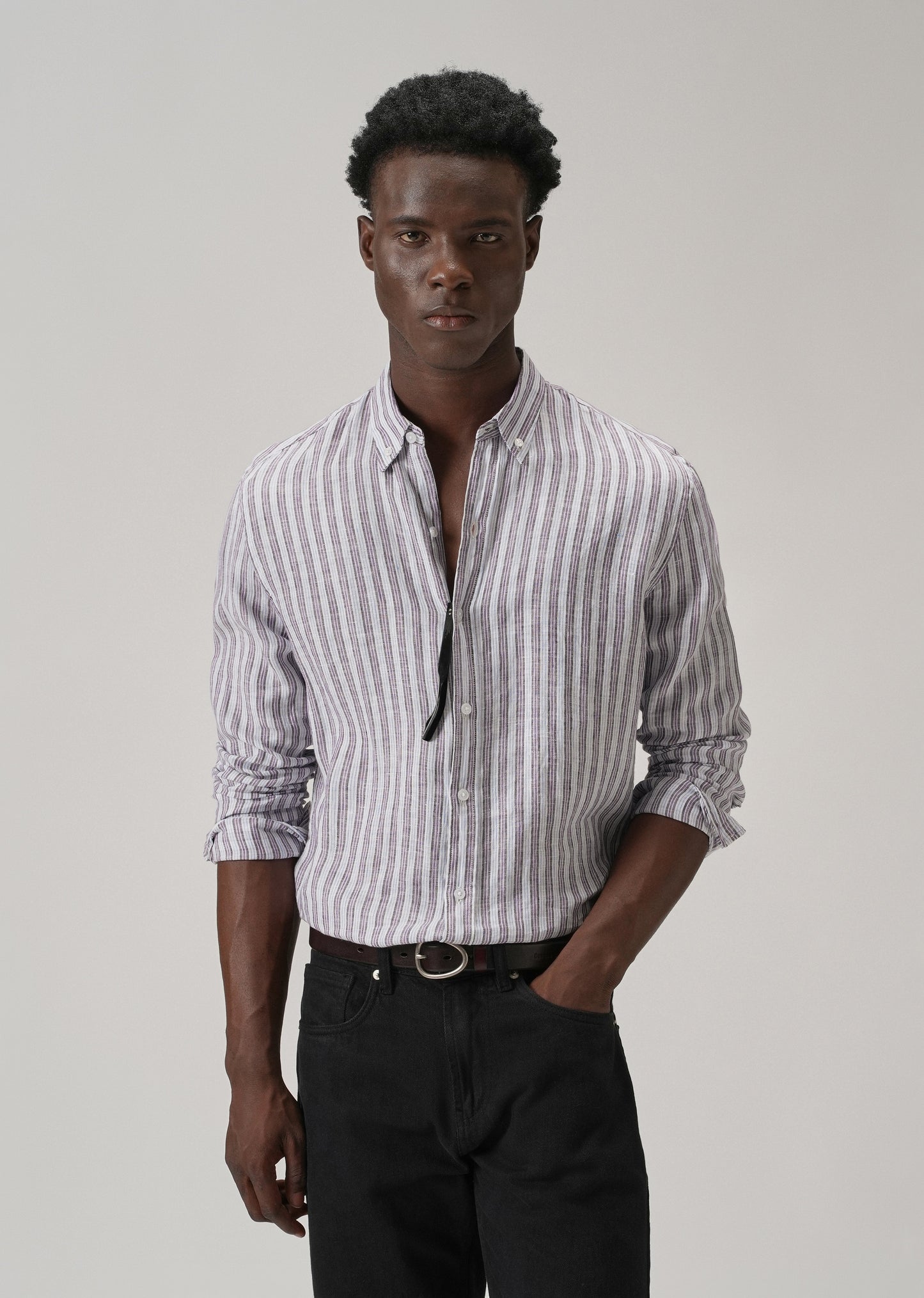 100% Pure Irish Lavender Stripe Linen Shirt