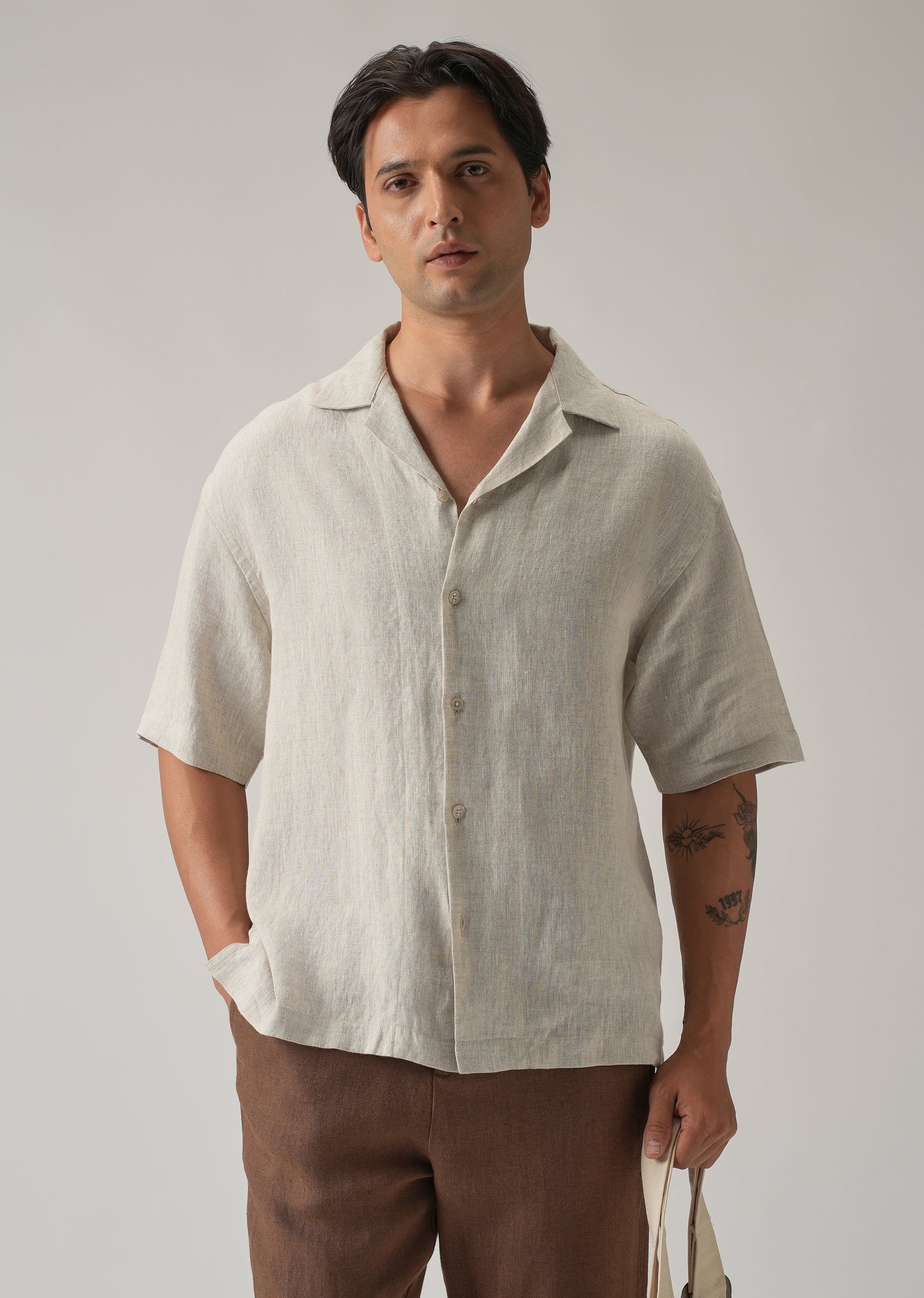 100% Pure Irish Light Beige Linen Shirt