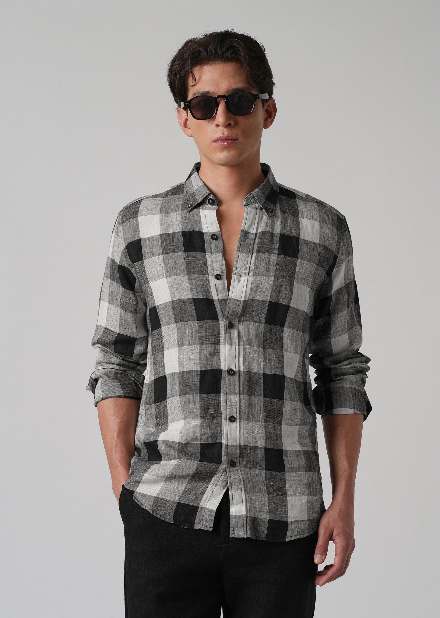 100% Pure Irish Linen Quadric Checks Shirt