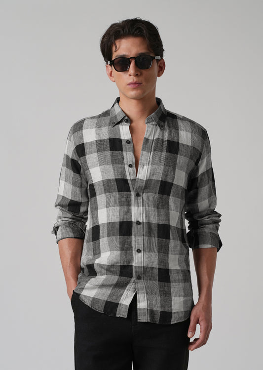 100% Pure Irish Linen Quadric Checks Shirt
