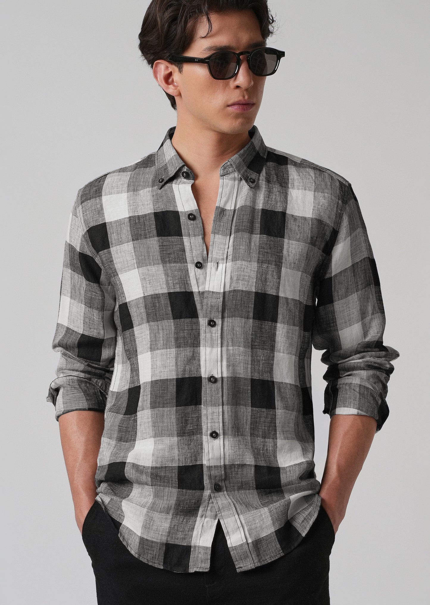 100% Pure Irish Linen Quadric Checks Shirt