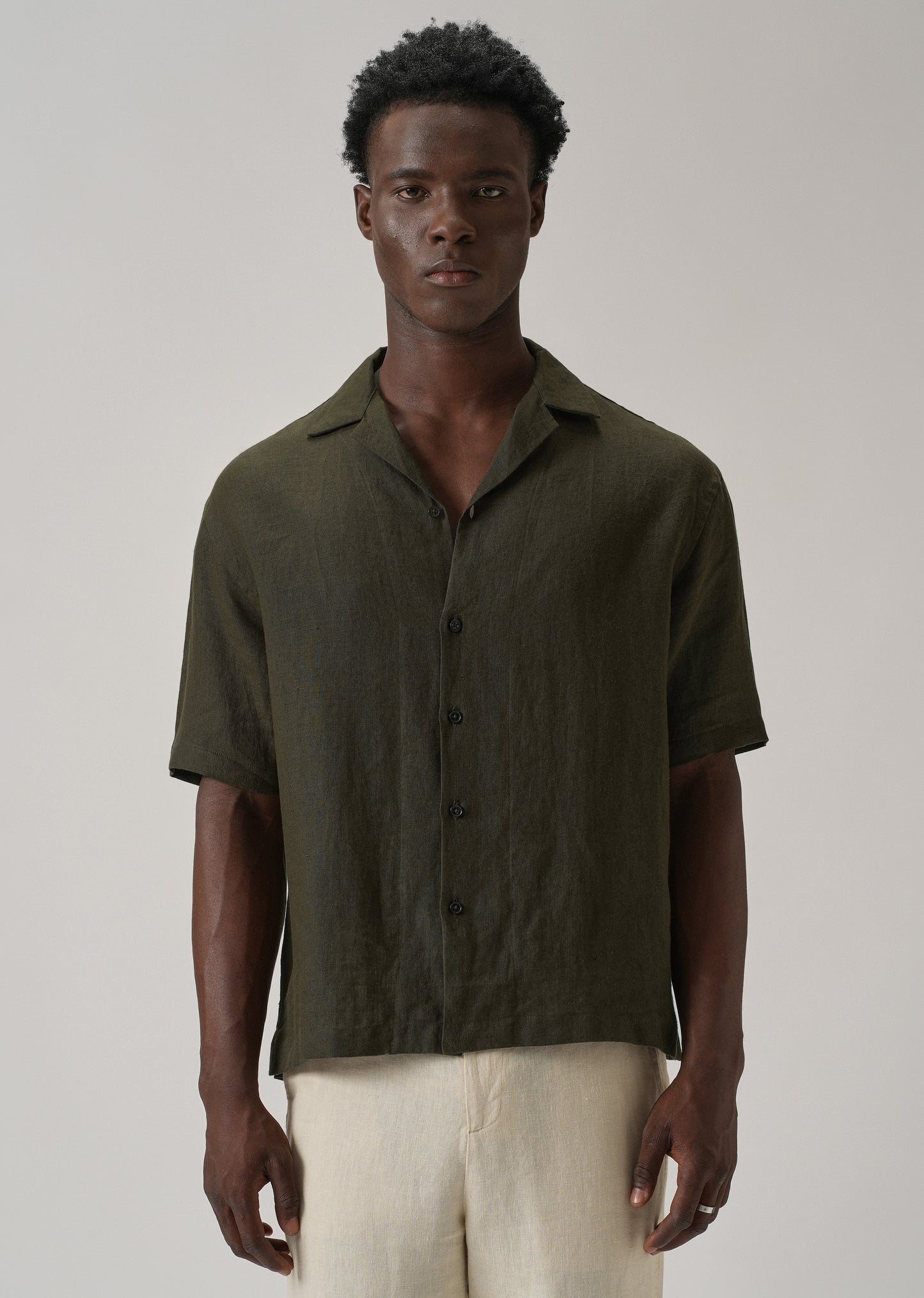 100% Pure Irish Dark Olive Linen Shirt