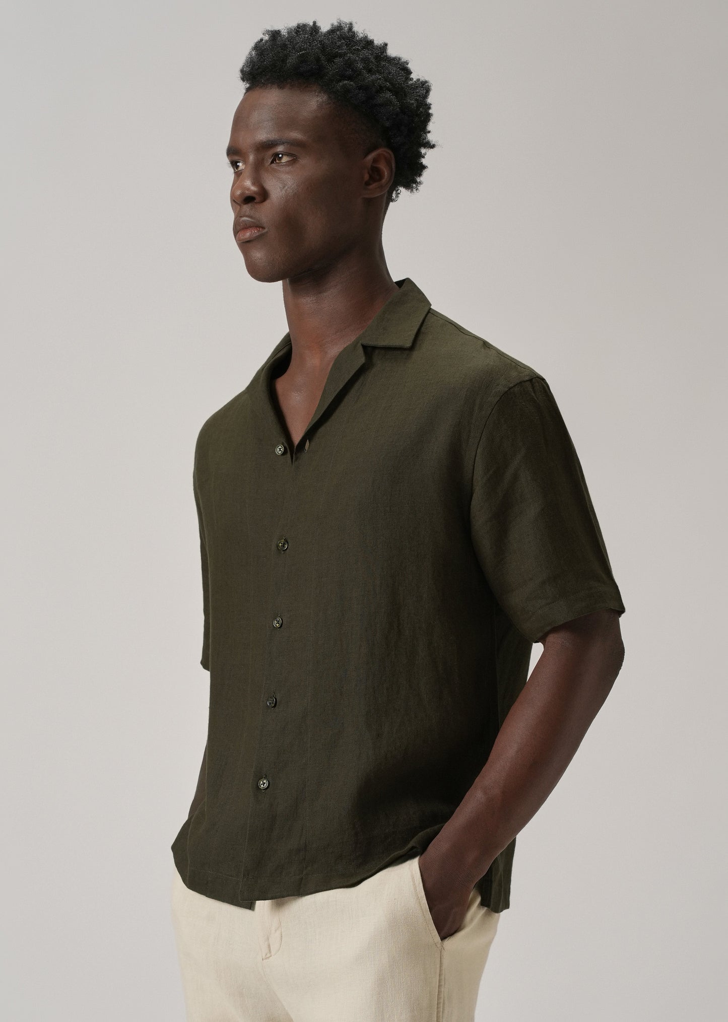100% Pure Irish Dark Olive Linen Shirt