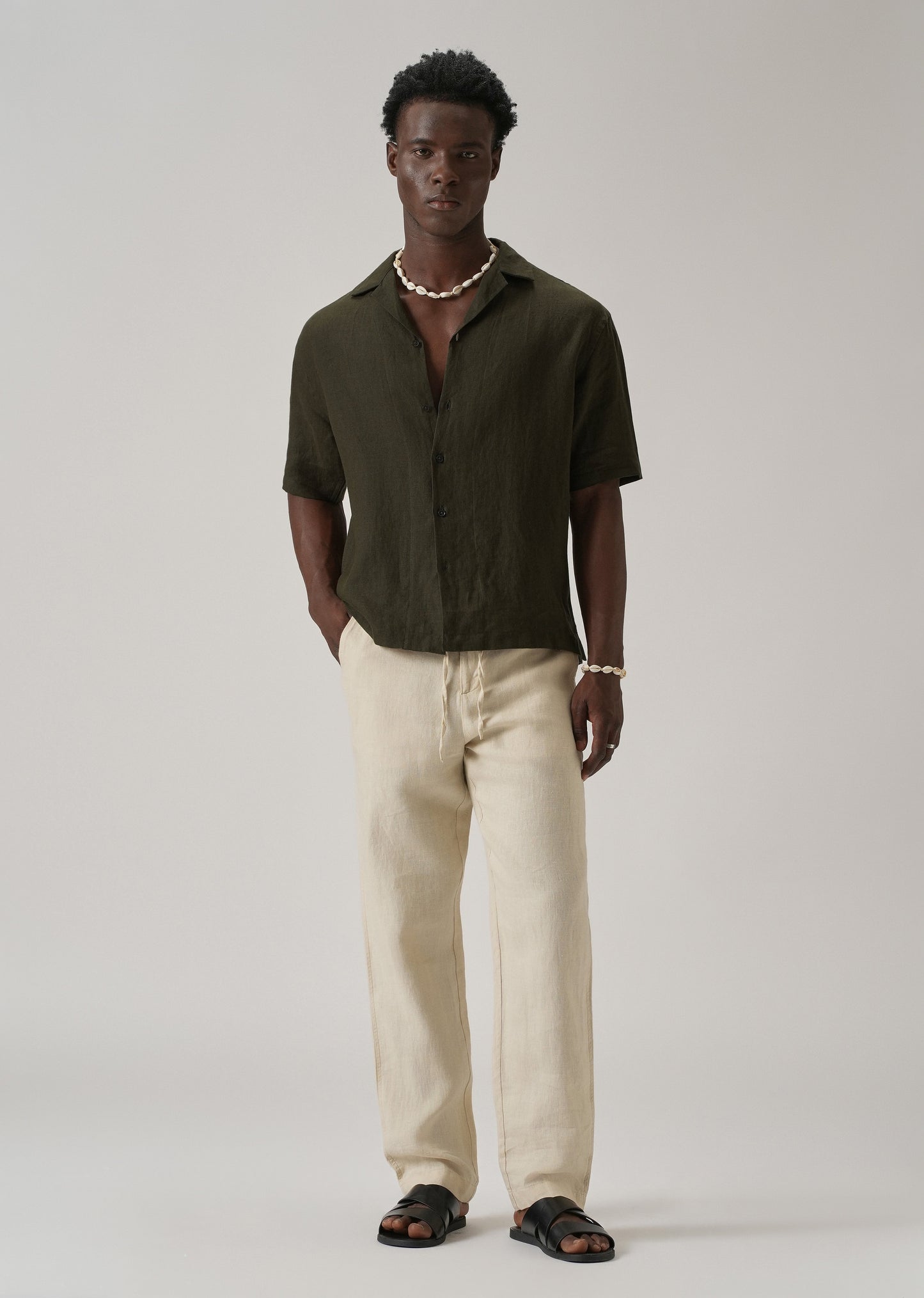 100% Pure Irish Dark Olive Linen Shirt