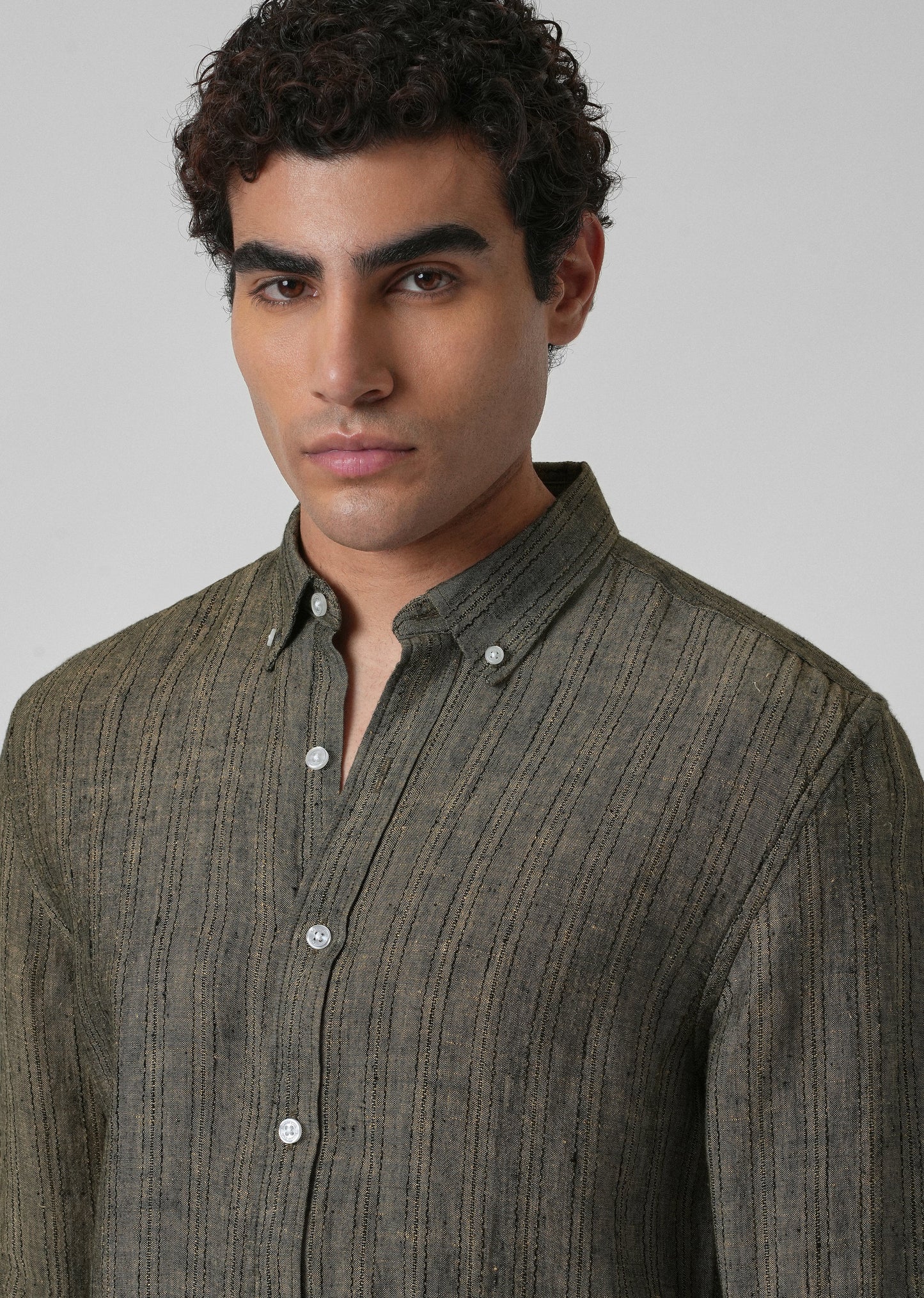 100% Pure Irish Olive Linen Shirt