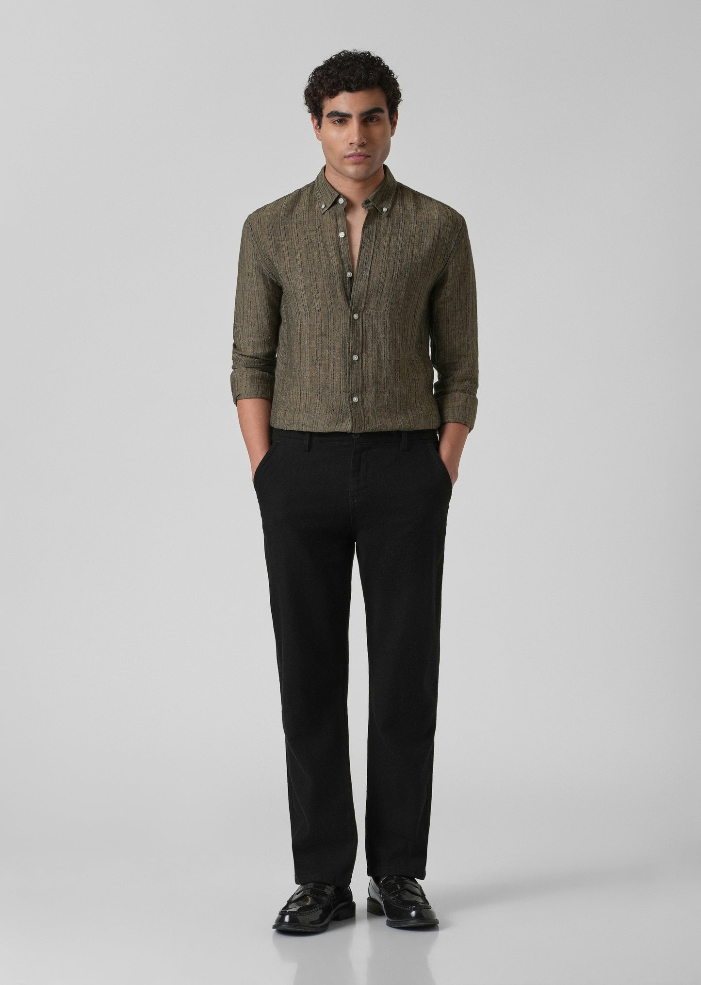 100% Pure Irish Olive Linen Shirt