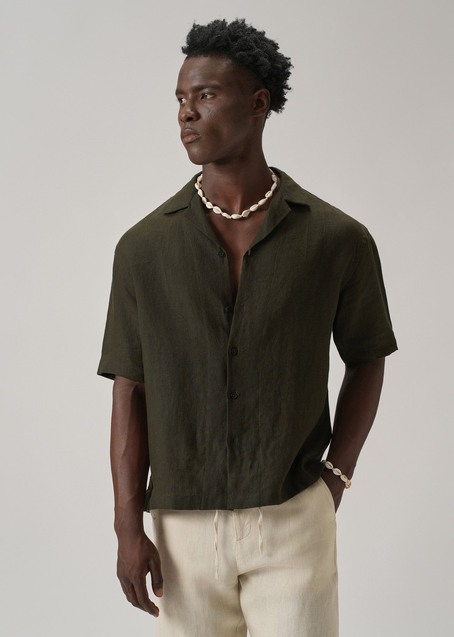 100% Pure Irish Dark Olive Linen Shirt