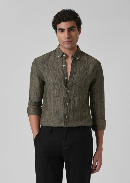 100% Pure Irish Olive Linen Shirt