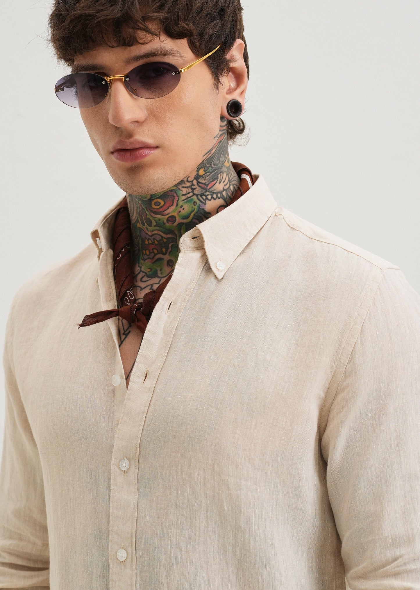 100% Pure Irish Sepia Beige Linen Shirt