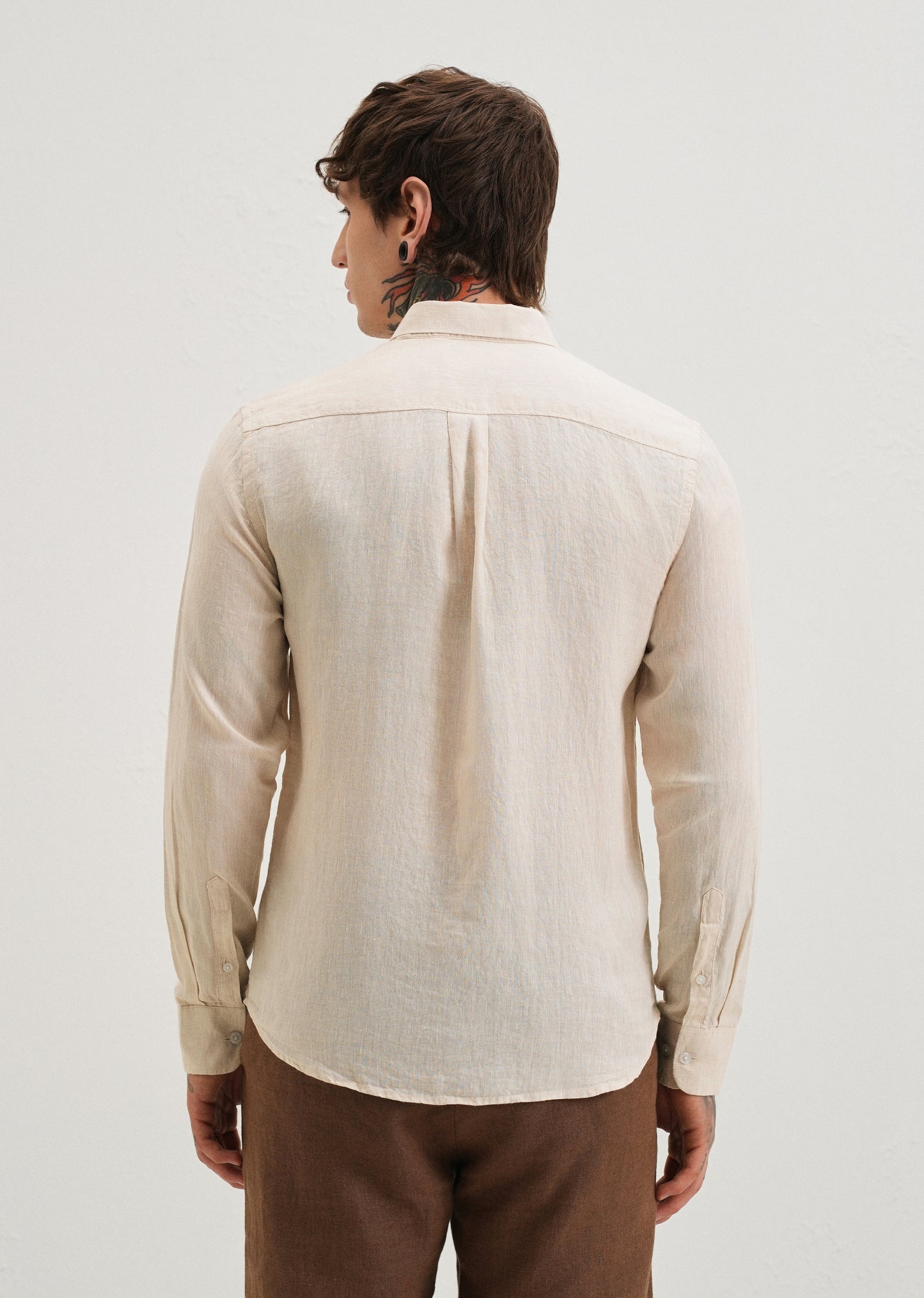 100% Pure Irish Sepia Beige Linen Shirt