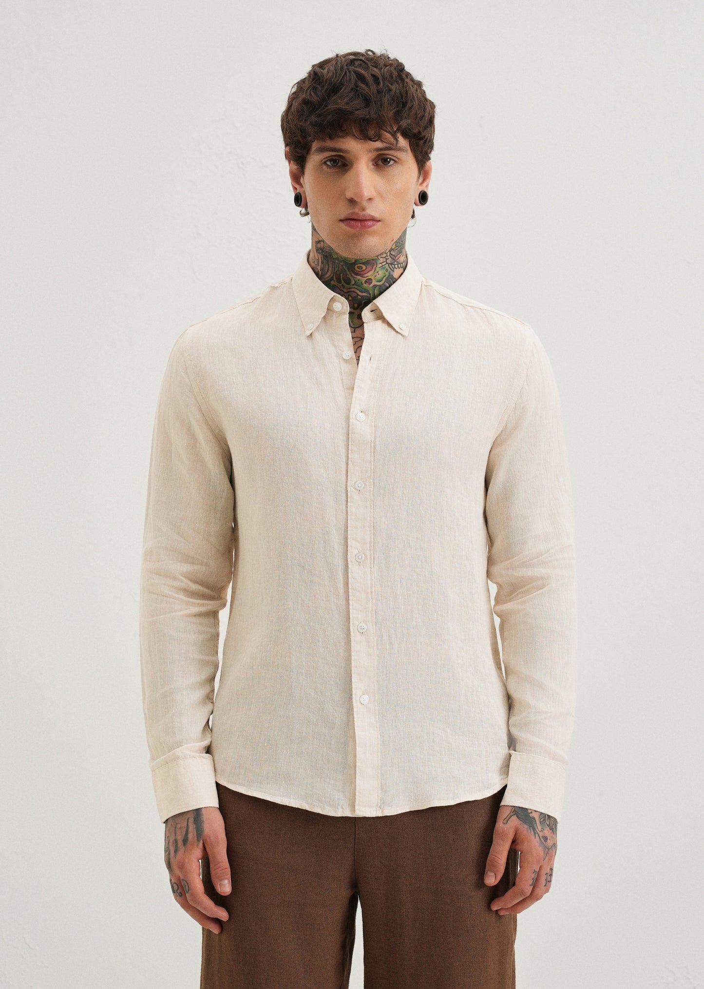 100% Pure Irish Sepia Beige Linen Shirt