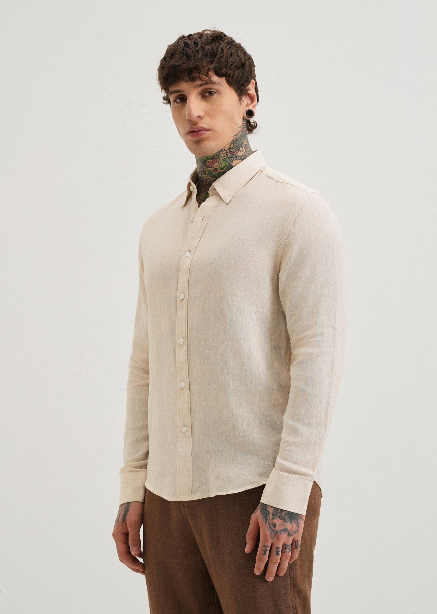 100% Pure Irish Sepia Beige Linen Shirt