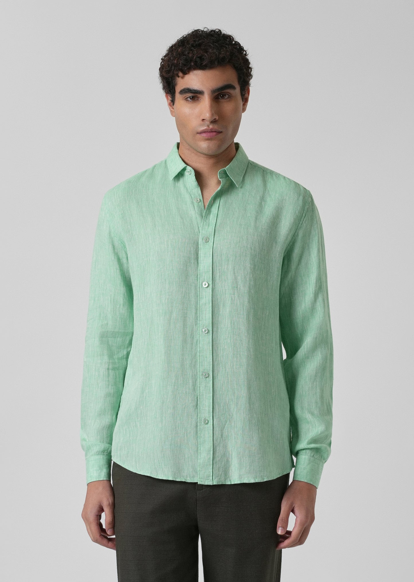 100% Pure Irish Smoke Green Linen Shirt