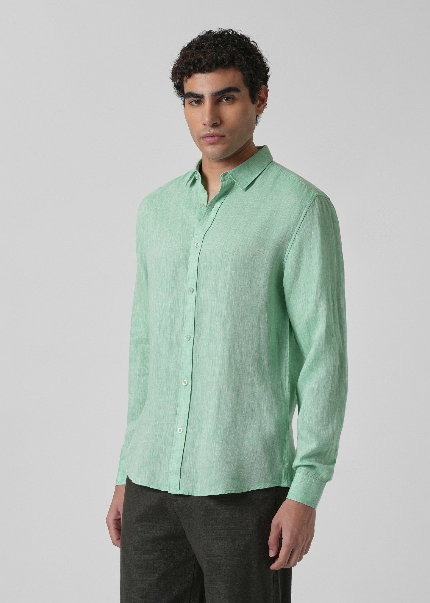 100% Pure Irish Smoke Green Linen Shirt
