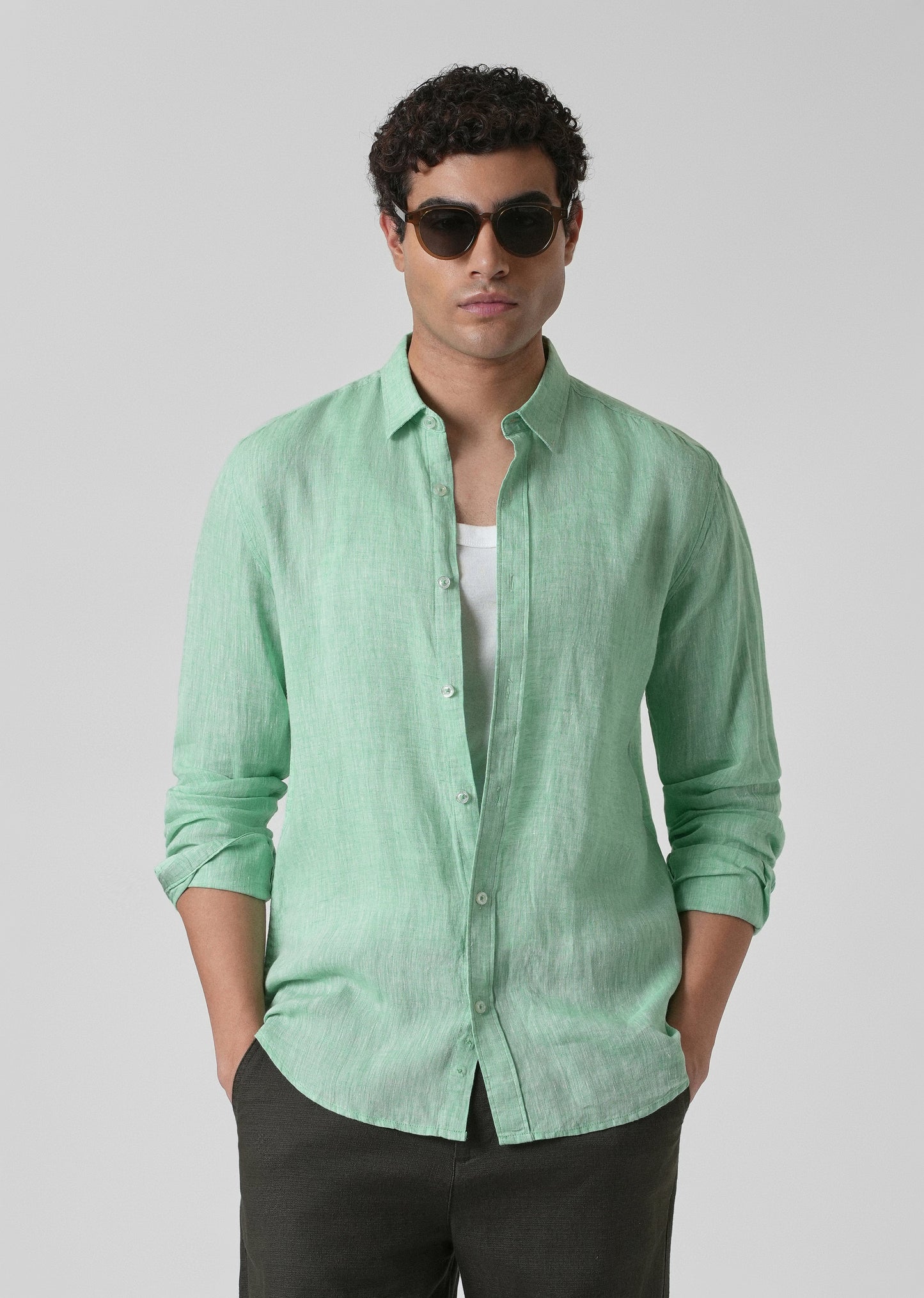 100% Pure Irish Smoke Green Linen Shirt