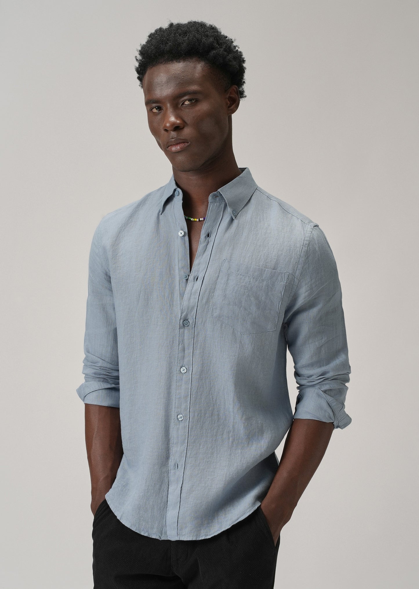 100% Pure Light Blue Linen Shirt