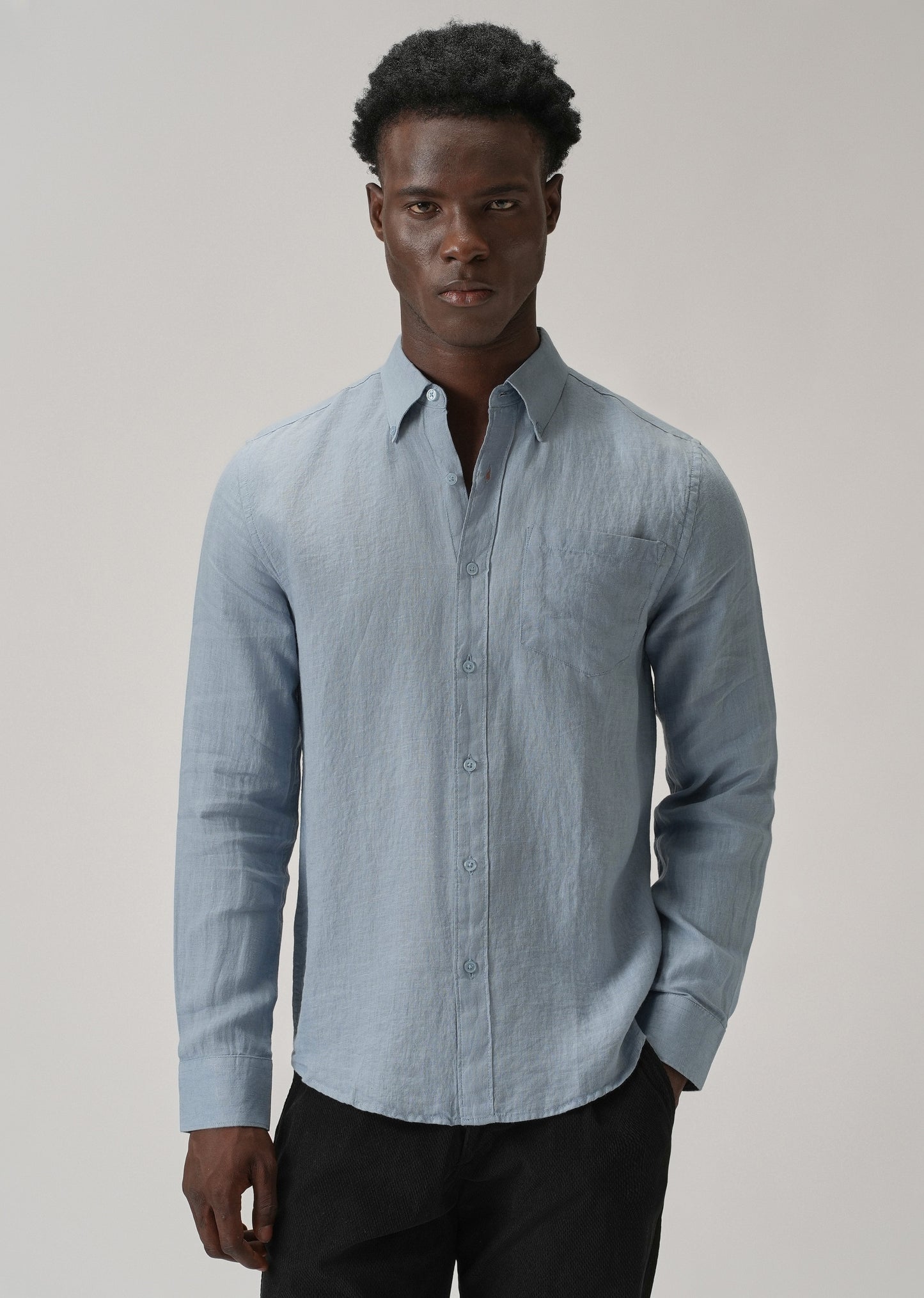 100% Pure Light Blue Linen Shirt