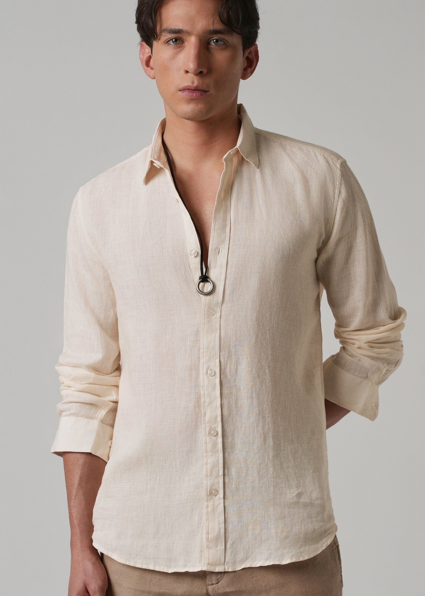 100% Pure Light Cream Linen Shirt