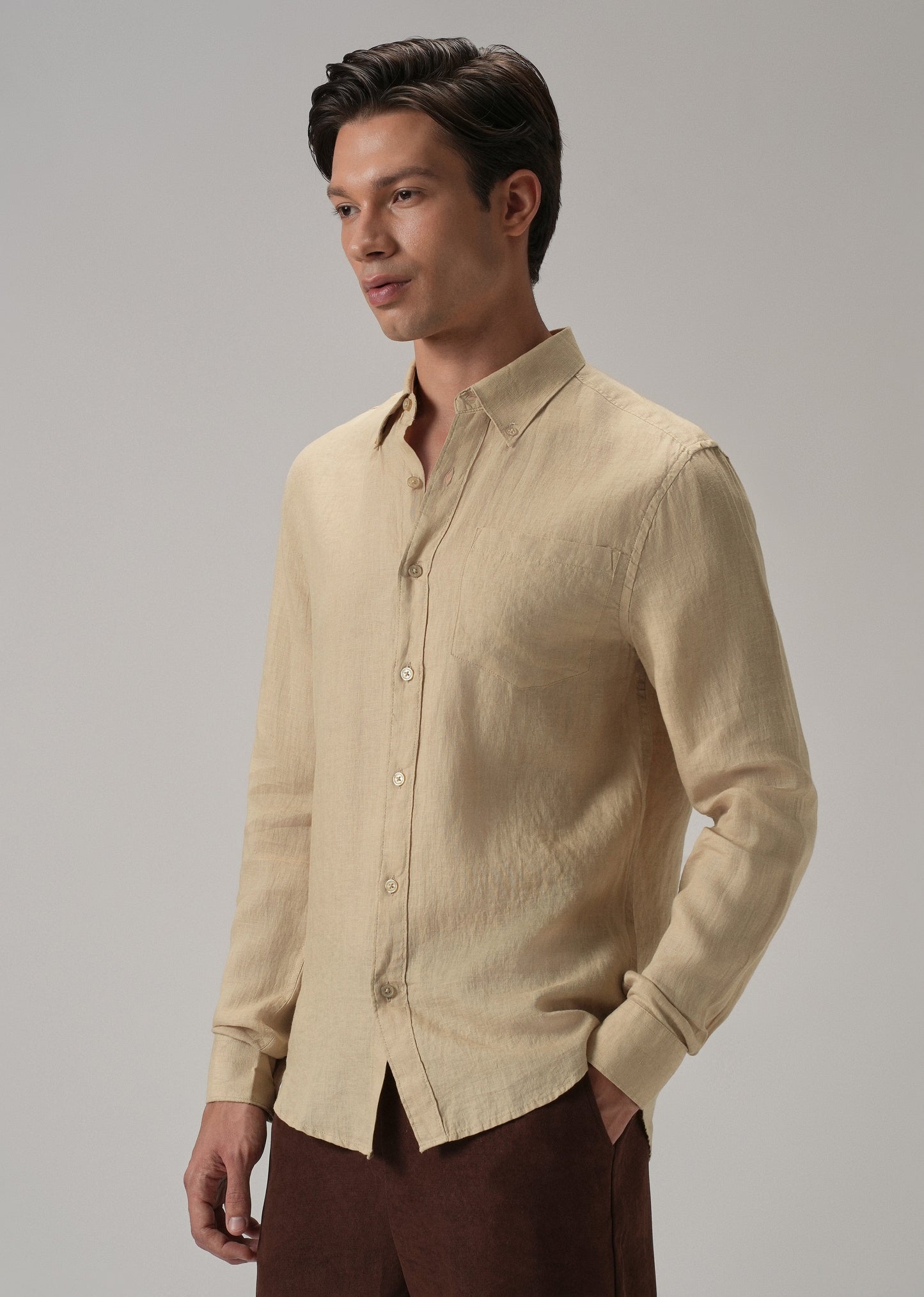 100% Pure Dark Beige Linen Shirt