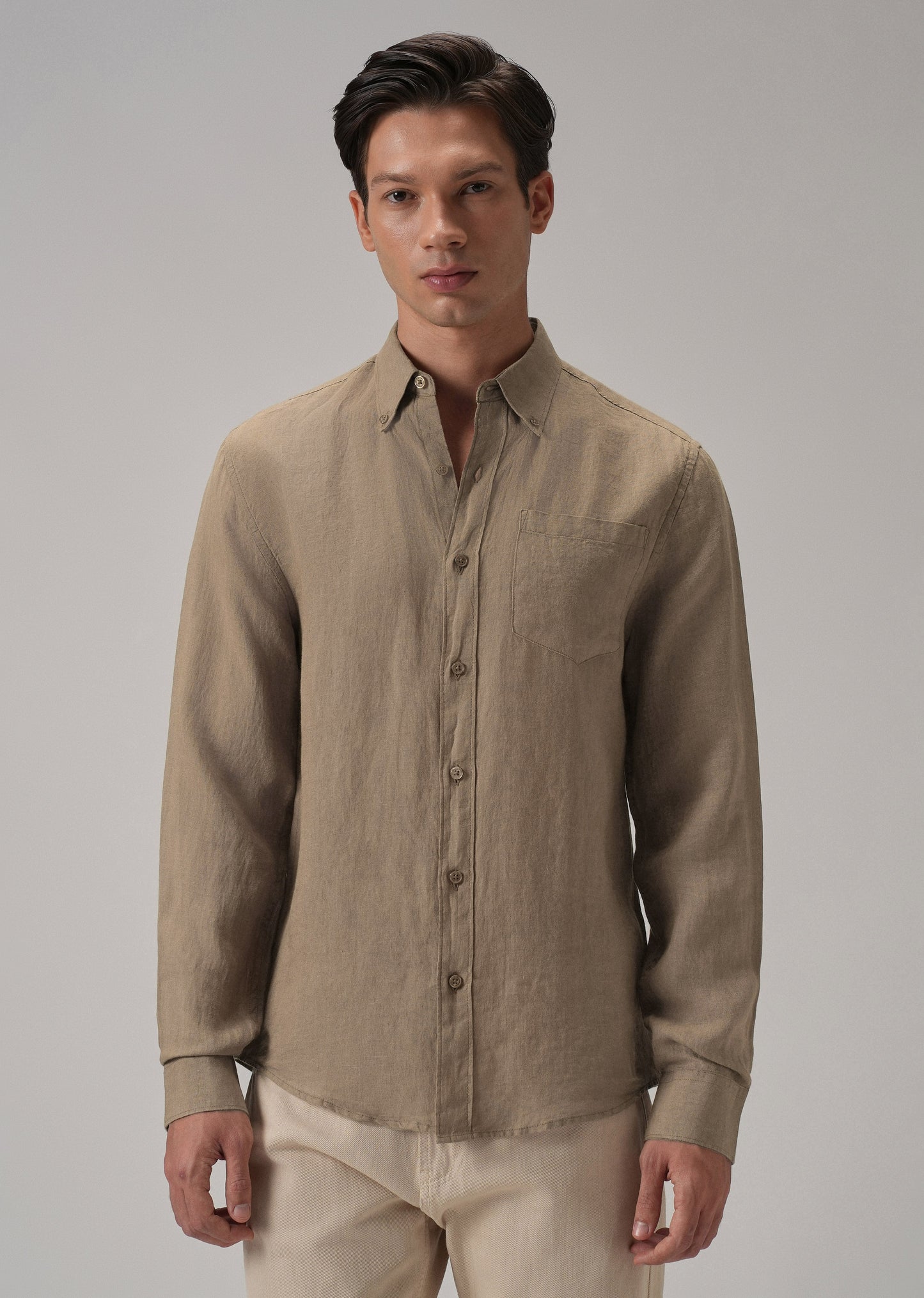 100% Pure Dark Brown Linen Shirt
