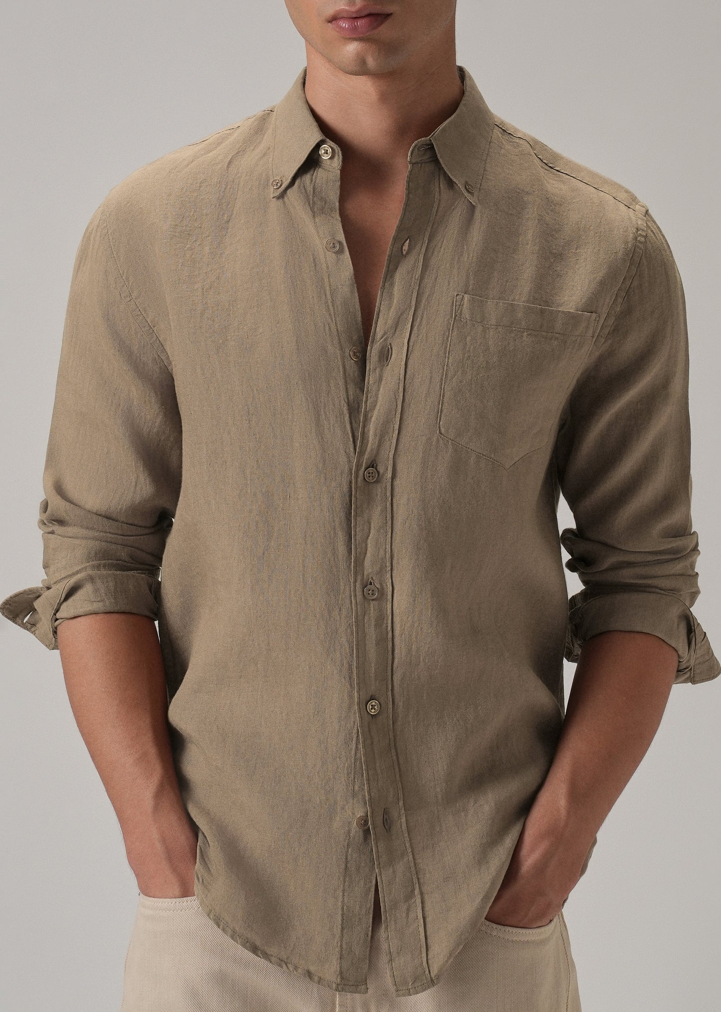 100% Pure Dark Brown Linen Shirt