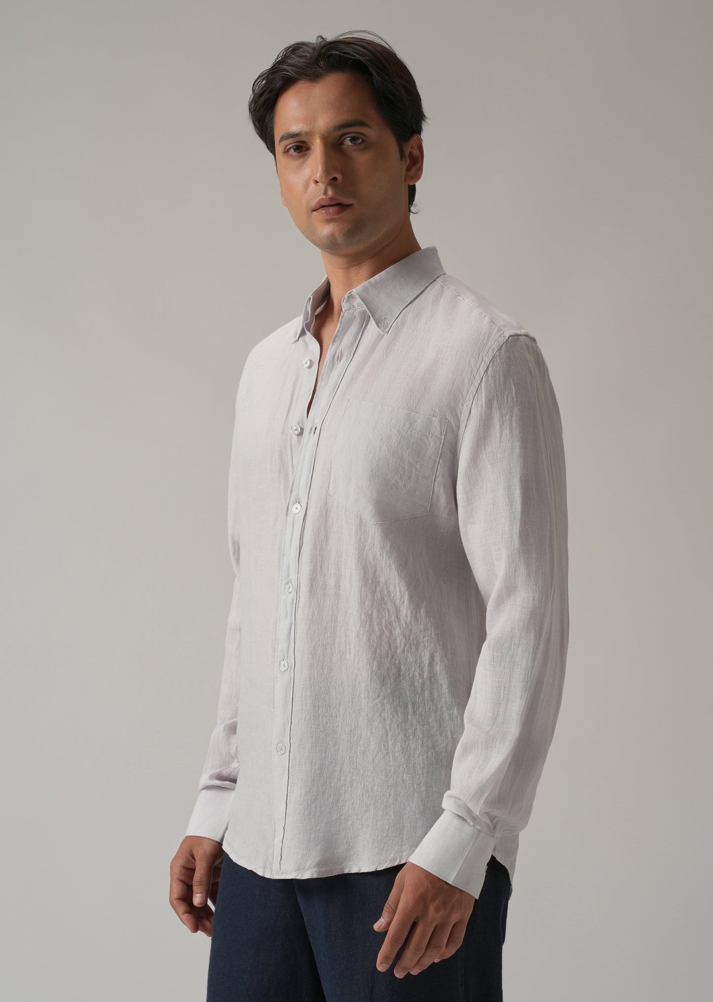 100% Pure Lavender Grey Linen Shirt