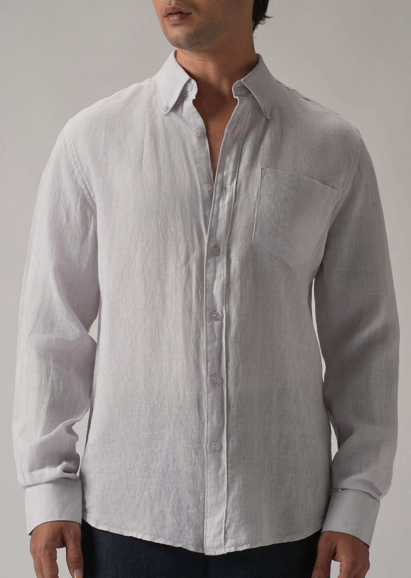 100% Pure Lavender Grey Linen Shirt