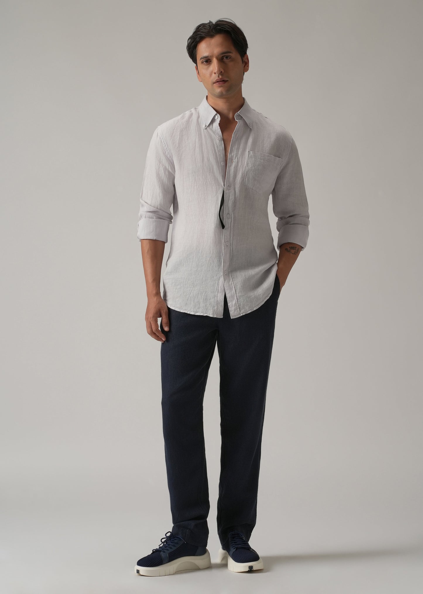 100% Pure Lavender Grey Linen Shirt