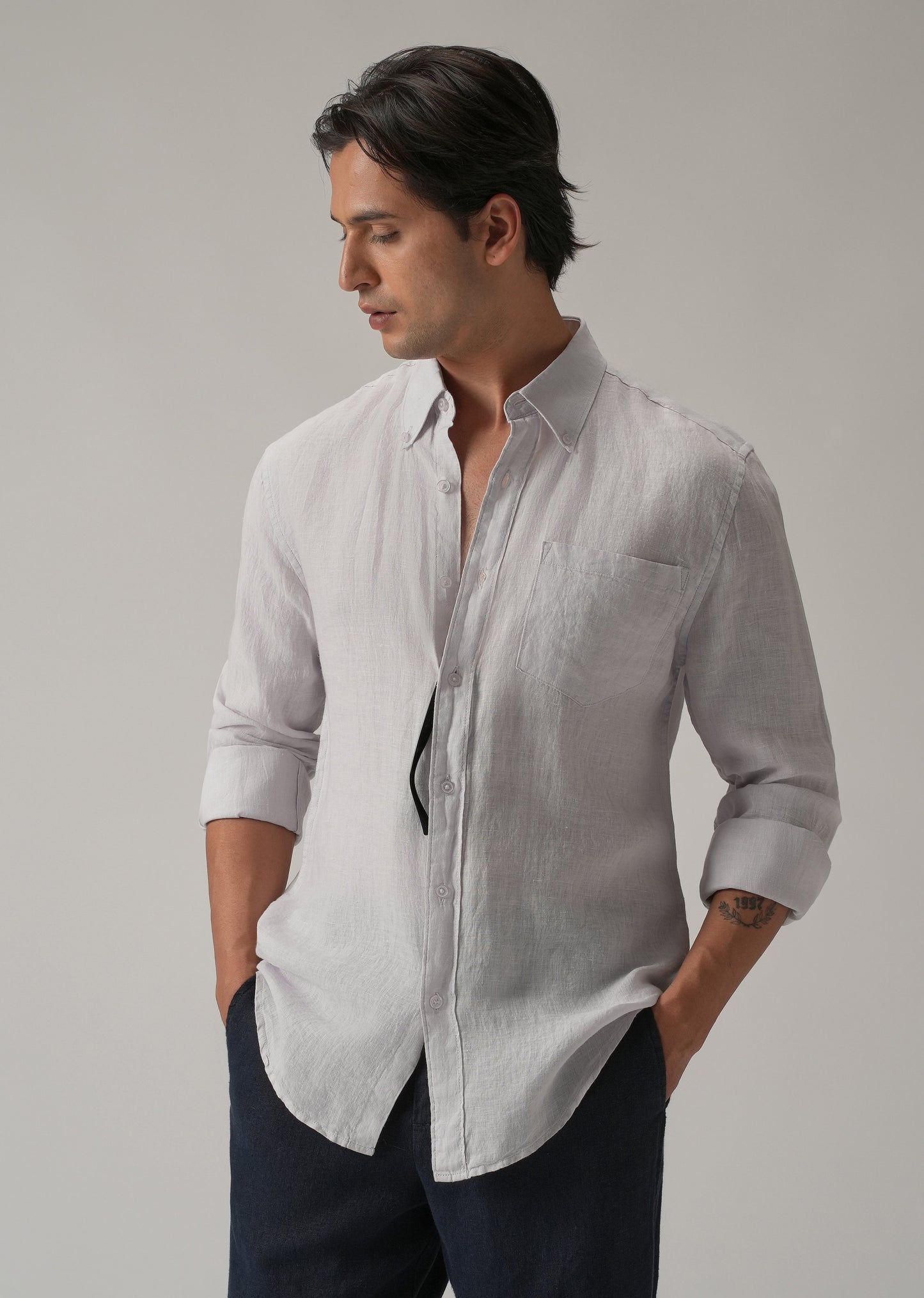 100% Pure Lavender Grey Linen Shirt
