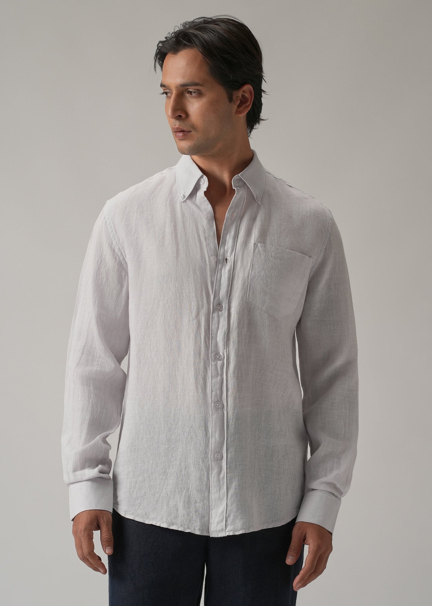 100% Pure Lavender Grey Linen Shirt