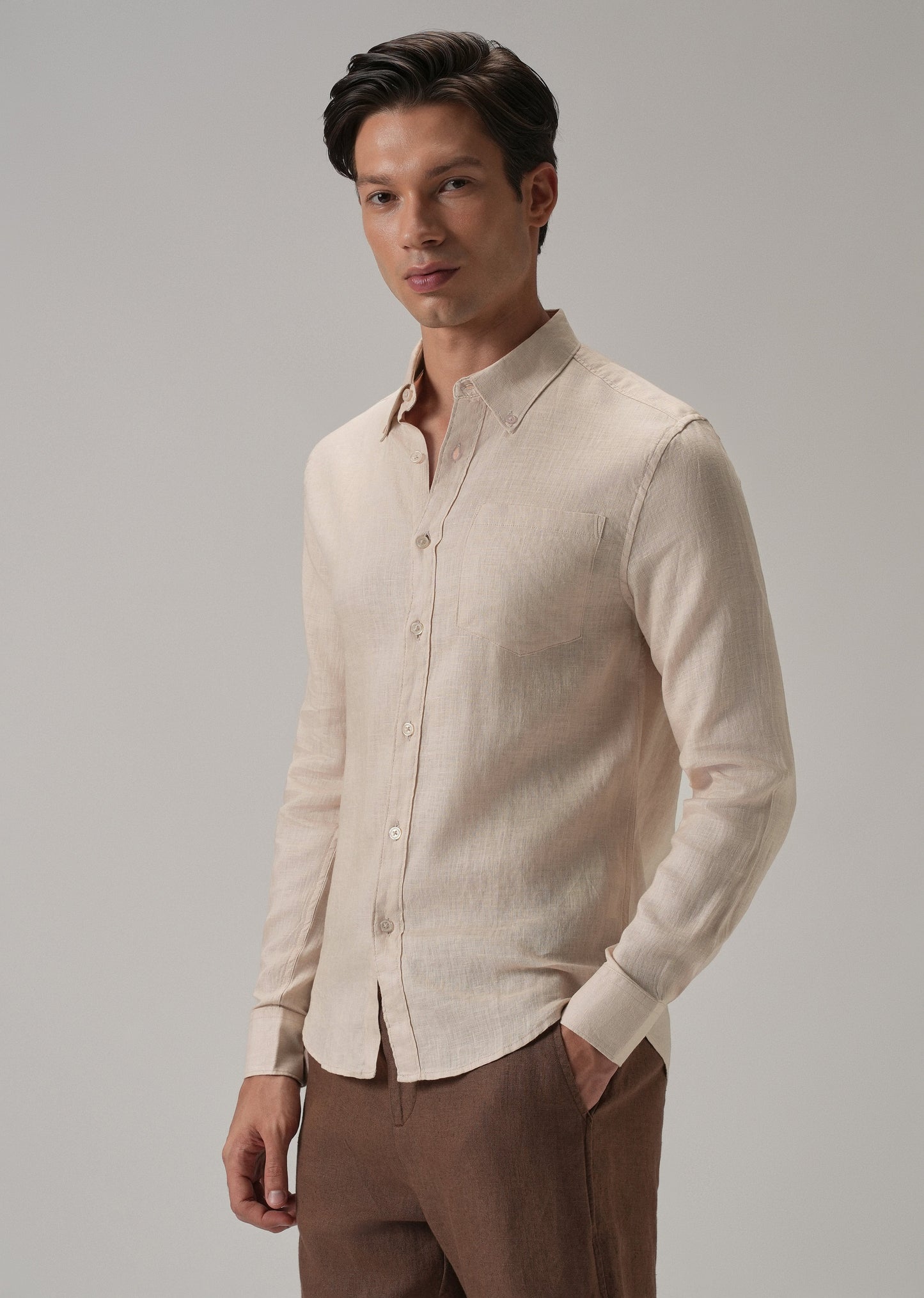 100% Pure Light Peach Linen Shirt