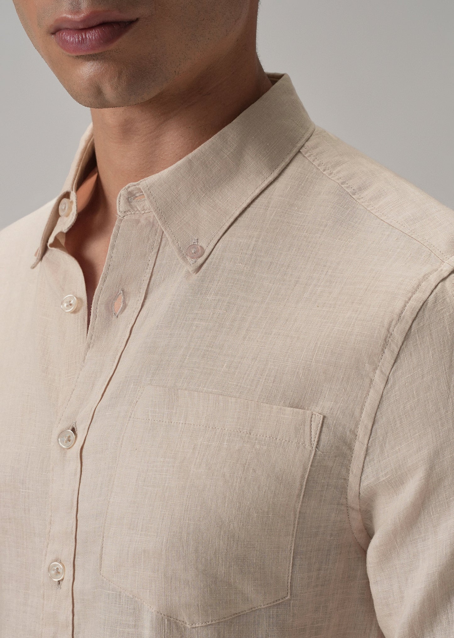 100% Pure Light Peach Linen Shirt
