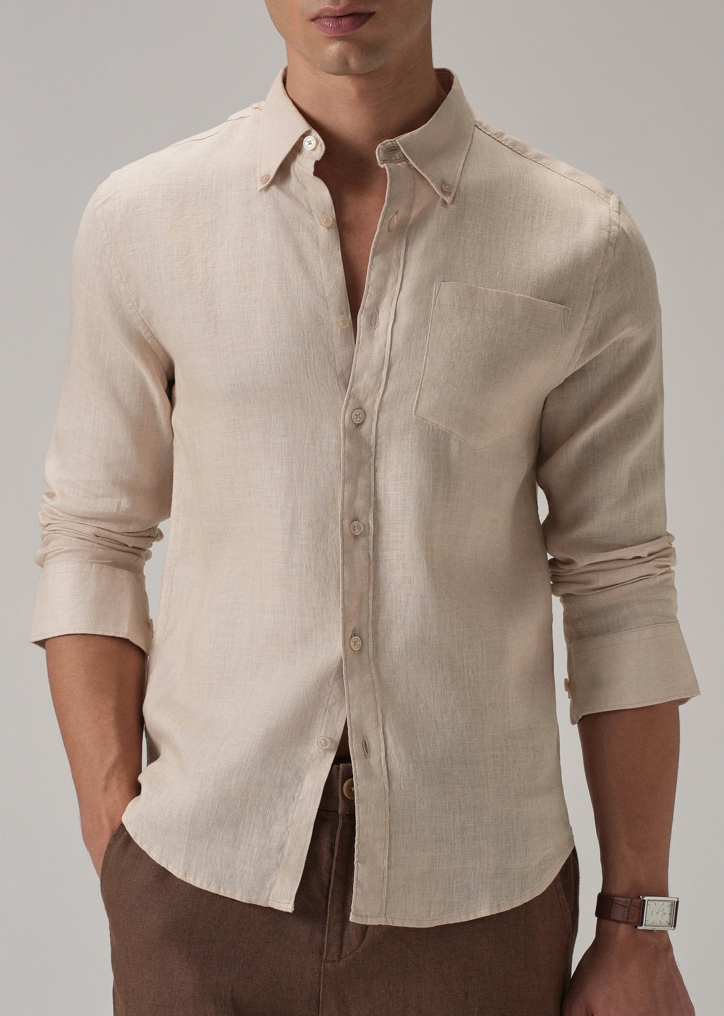 100% Pure Light Peach Linen Shirt