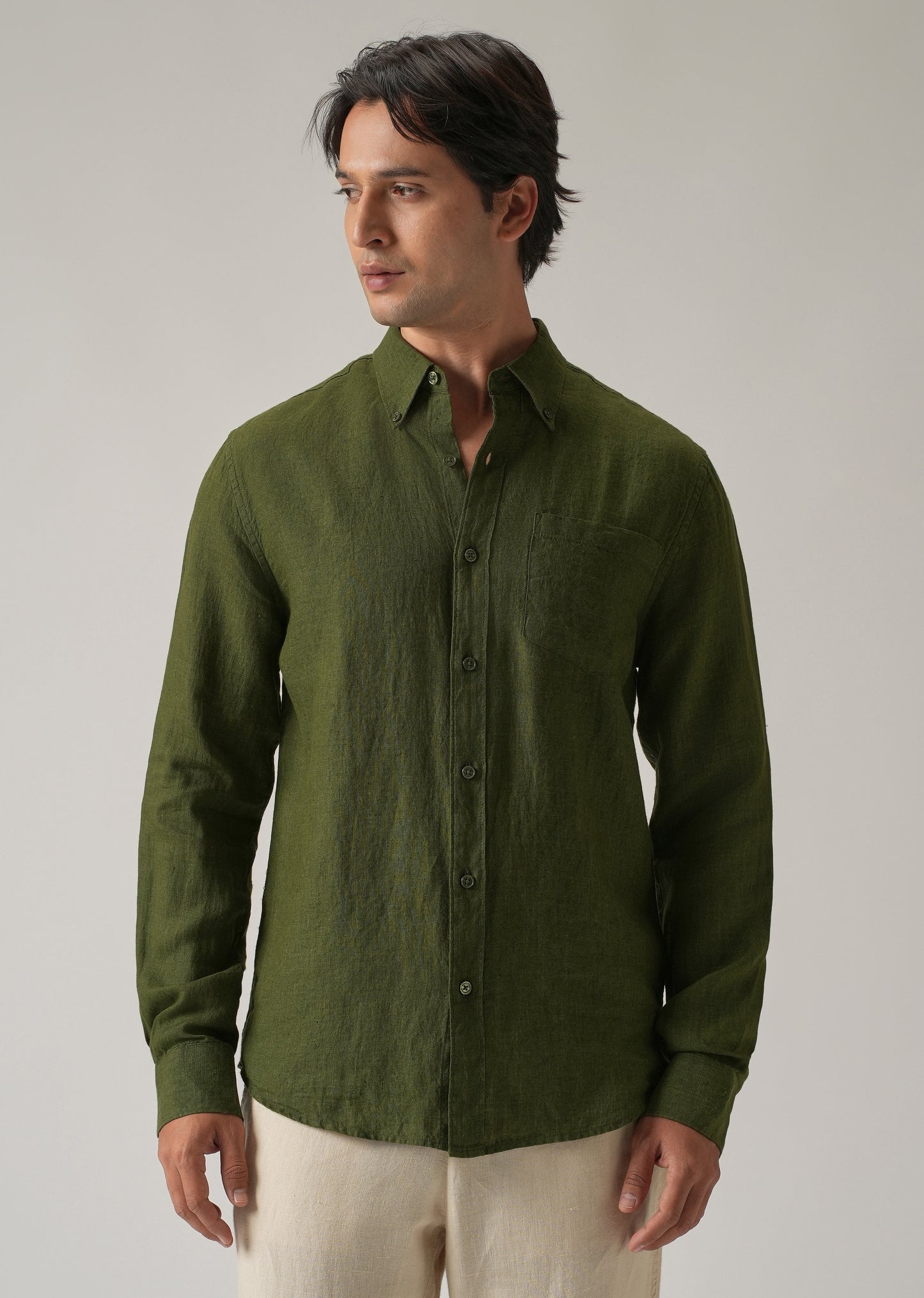 100% Pure Olive Linen Shirt