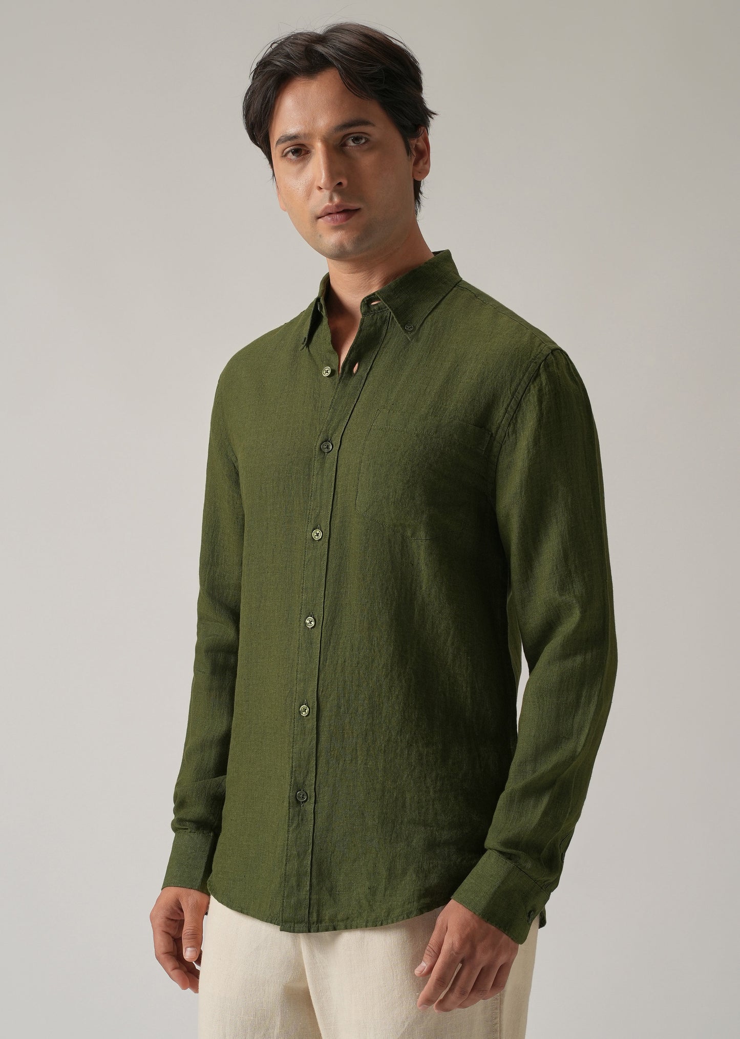 100% Pure Olive Linen Shirt