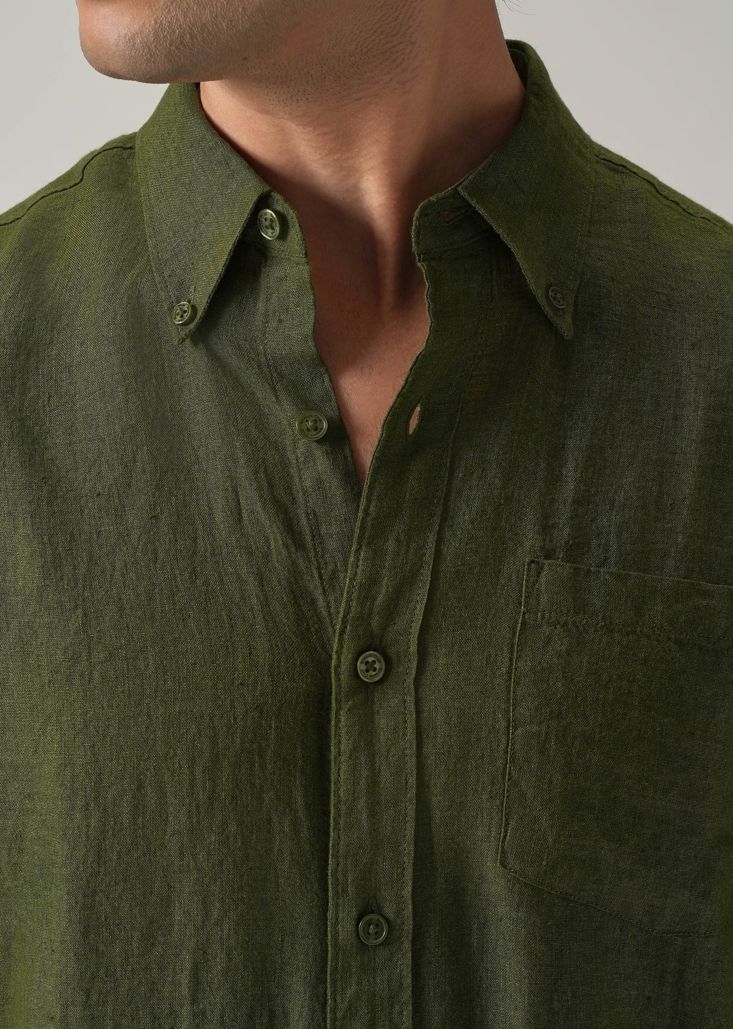 100% Pure Olive Linen Shirt