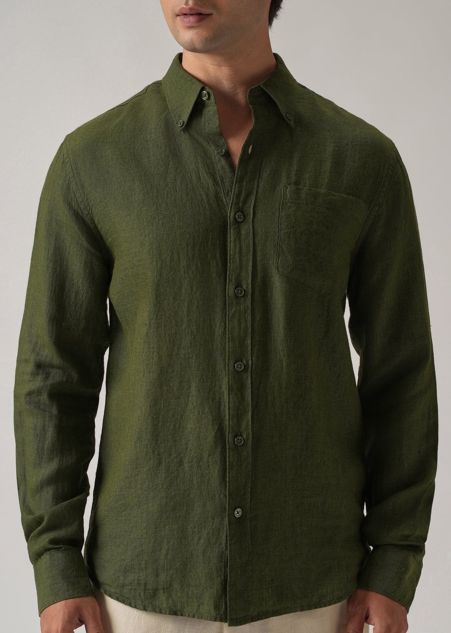 100% Pure Olive Linen Shirt