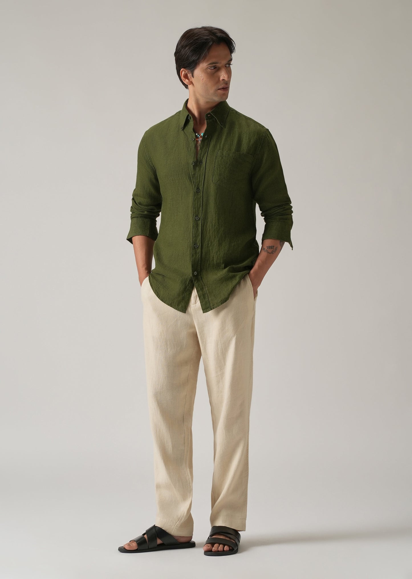 100% Pure Olive Linen Shirt