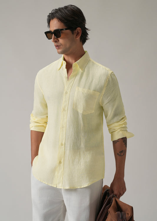 100% Pure Yellow Linen Shirt