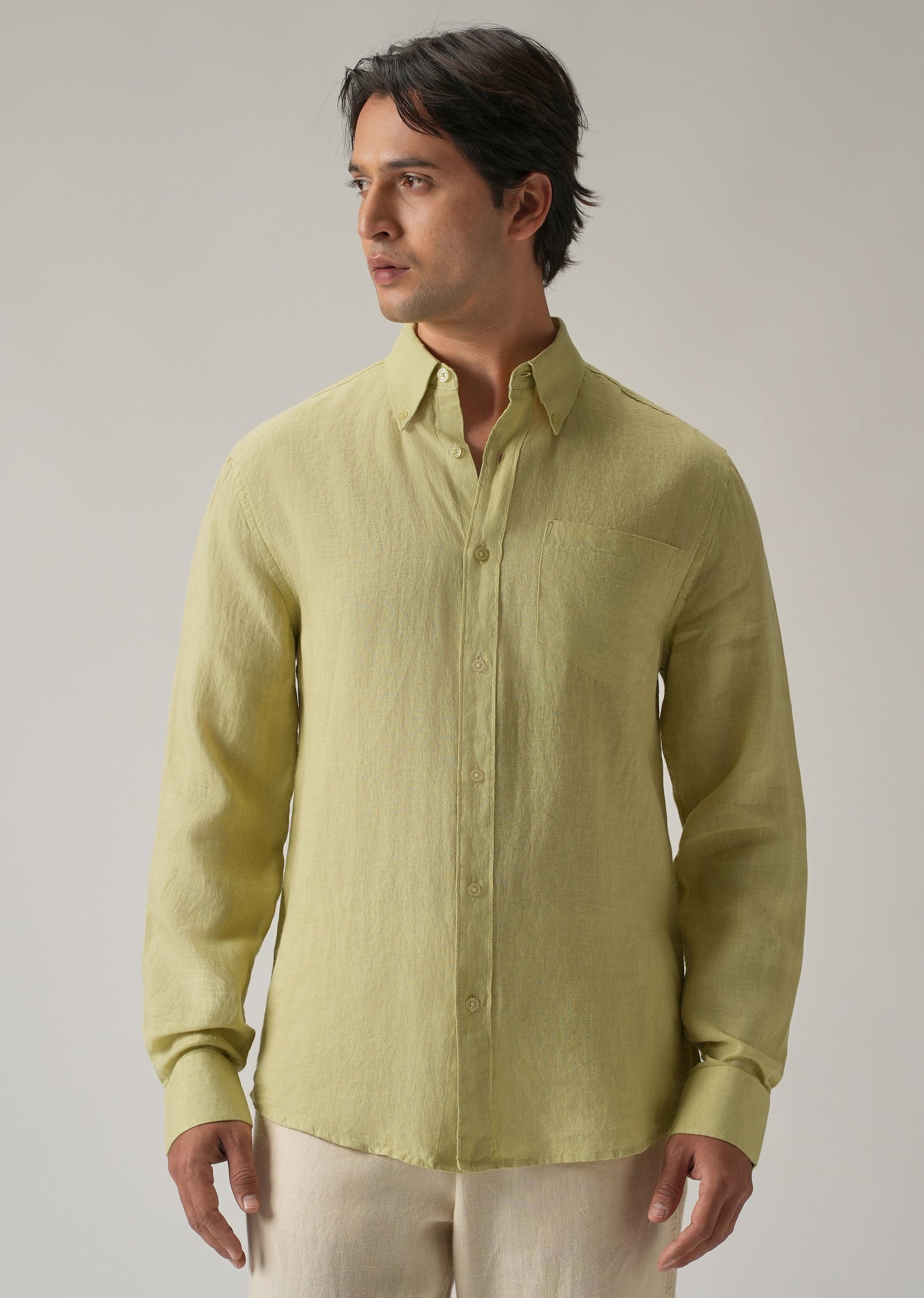 100% Pure Light Lemon Yellow Linen Shirt